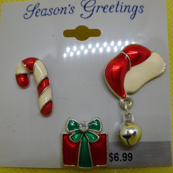 3 Piece Enamel Christmas Brooch Set Enamel Candycane Brooch Enamel Santa Clause - Picture 2 of 9